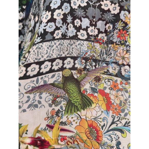 Johnny Was Tunic Dress Cupra Rayon Floral Birds Print A-Line Mini Size Small - Picture 6 of 7